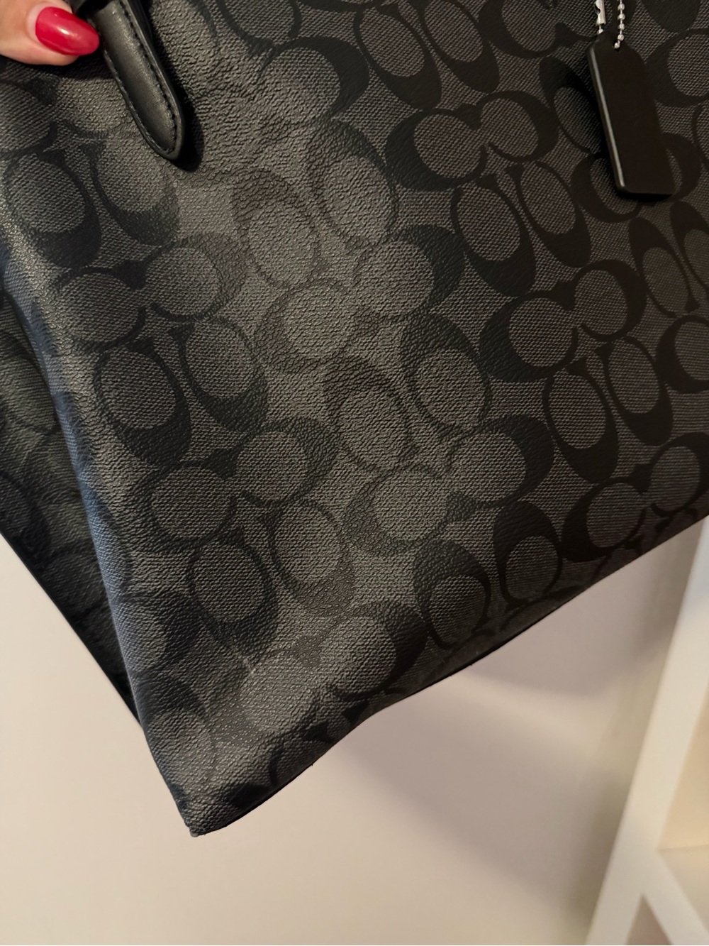 COACH Large Mollie Tote in Signature Black & Grey Sig Canvas - Picture 2 of 4